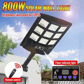 Высокая яркость 800 Вт Солнечный уличный светильник Емкость аккумулятора 3000 мАч с дистанционным управлением и датчиком движения Энергосберегающий водонепроницаемый
