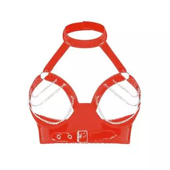 Высокая яркость ПВХ кожа сексуальный висячая шея и открытая грудь сексуальный бюстгальтер без запаха L