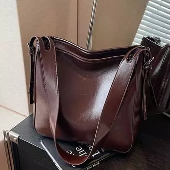 Высокая ретро мода сумка-ведро женская большая вместительная сумка-мессенджер через плечо сумка-тоут коричневый