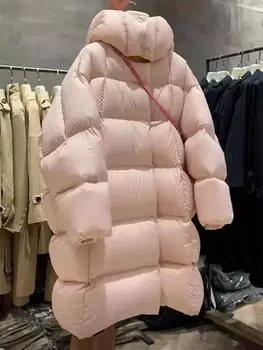 Высокая роскошь большой 90 белый утиный пуховик женский длинный модный экстремально холодный утолщенный пуховики теплое свободное пальто S розовый