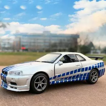 Высокая симуляция 1:36 Nissan GTR R34 Skyline Ares отлитые под давлением и игрушечные транспортные средства из металла, модель автомобиля «Форсаж», детские игрушки чёрный