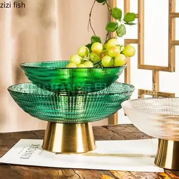 Высокая стеклянная тарелка для фруктов Тарелка для конфет Тарелки для закусок Подносы для засушенных фруктов Миска для десерта Салатница Блюдо для димсамов