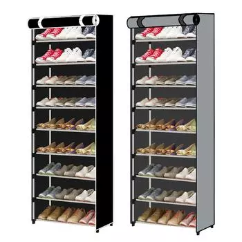 Высокая стойка для обуви 10 ярусов большой емкости пылезащитный металлический каркас шкаф для хранения обуви с нишей Gray