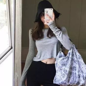 Высокая талия Базовая рубашка женская осень и зима короткий укороченный джаз танцевальный топ с машинной обработкой и футболка с длинным рукавом женская мода S