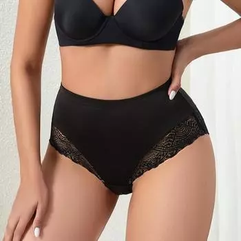 Высокая талия Большие размеры Бесшовные Лоскутные Сексуальные кружевные трусы Удобное шелковистое хлопковое антибактериальное нижнее белье Треугольные трусики из ледяного шелка S белый