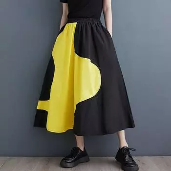 Высокая талия больших размеров, винтажная летняя повседневная свободная длинная женская юбка жёлтый