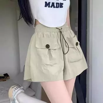 Высокая талия колледж стиль однотонный большой карман повседневные шорты для женщин 2XL хаки