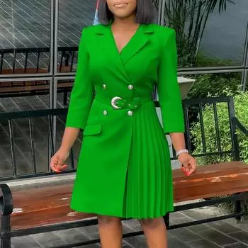 Высокая талия мода талия складчатая строчка средняя длина костюм платье S чёрный