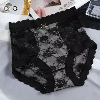Высокая талия сексуальное кружевное белье легкие утягивающие трусики приподнимающие ягодицы для женщин обернутые трусики для ягодиц M чёрный