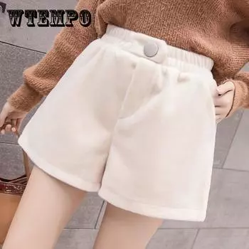 Высокая талия Шорты Мода Женщины Осень Зима Короткие брюки Повседневные женщины Шорты Широкая нога XL