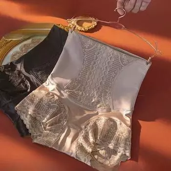 Высокая талия утягивающее для живота, подтягивающее бедра, кружевное нижнее белье, женское утягивающее бесшовное базовое летнее защитное белье M чёрный