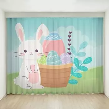 Высокая затемняющая штора с изображением кролика из мультфильма, милая штора для детей, девочек, спальни, гостиной, плотная затемняющая штора W55 X H120cm X 2&HOOK