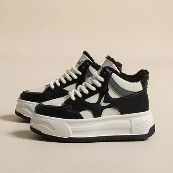 Высокие бархатные двухслойные хлопковые белые туфли женские зимние туфли Muffin Niche Board Shoes термообувь на толстой подошве из хлопка 39 бежевый