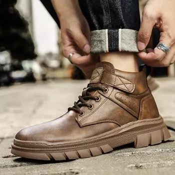 Высокие базовые ботинки на шнуровке, фирменные мужские зимние мотоциклетные ботинки в британском стиле, повседневные кожаные ботинки для мужчин, деловые туфли 39 чёрный