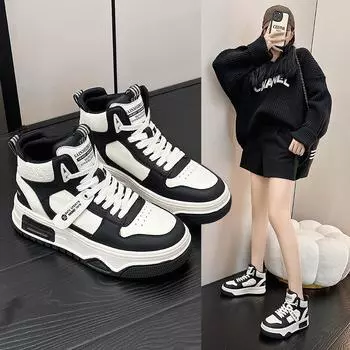 Высокие белые туфли для женщин на толстой подошве повседневные туфли для осени и зимы 35 чёрный