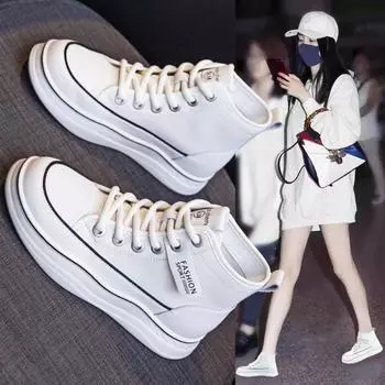 Высокие белые туфли женские на плоской подошве повседневные корейские туфли для сёрфинга 35 чёрный