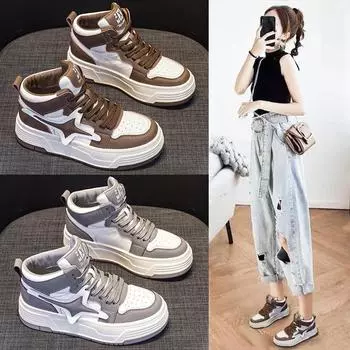 Высокие белые туфли женские новые осенне-зимние на платформе с воздушной подушкой спортивные повседневные туфли Borad детские универсальные 35 серый
