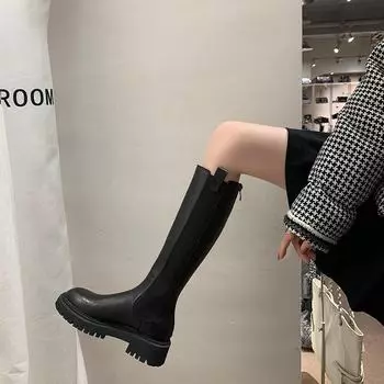 Высокие ботинки челси из натуральной кожи с толстой подошвой и каблуком от Grape Mom. single lining, 35 чёрный