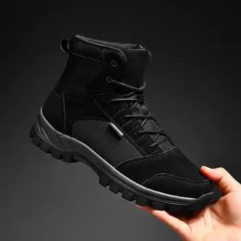 Высокие ботинки для скалолазания для активного отдыха Мужские байкерские ботинки Мужская зимняя обувь Износостойкие Прочные Устойчивые к ударам Новое поступление 39 чёрный