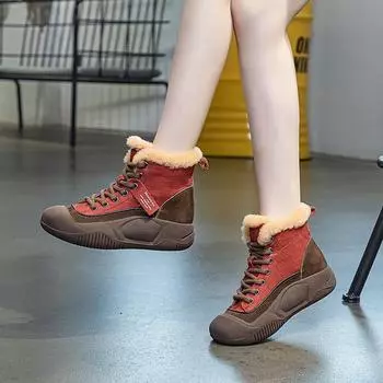 Высокие ботинки Хлопковые ботинки Зимние ботинки Толстая подошва Хлопковая обувь 35 чёрный