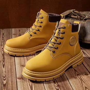 Высокие ботинки Martin мужские 2025 года, новая осенняя обувь в британском стиле, мужские ботинки для активного отдыха, водонепроницаемые, большие желтые кожаные ботинки для пустыни 39