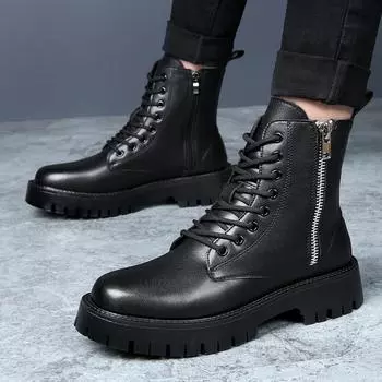 Высокие ботинки Martin, мужские зимние бархатные термоботинки большого размера из хлопка, мужские британские ботинки с металлической двойной молнией 38