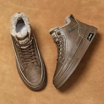 Высокие ботинки Martin, зимние теплые мужские ботинки, повседневная обувь из плюша, мужская хлопковая обувь 39 чёрный