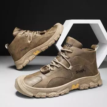 Высокие ботинки, мужская кожаная обувь, модные мотоциклетные ботильоны для мужчин, осенне-зимние ботинки, мужская обувь, уличная обувь с высоким берцем, мотоциклетная обувь 39 серый