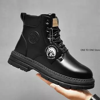 Высокие ботинки Мужская кожаная обувь Модные мотоциклетные ботинки для мужчин Зимние ботинки Мужская обувь Ботинки на шнуровке Hombre 39