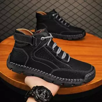 Высокие ботинки мужские большие бархатные теплые хлопковые ботинки большие размеры мужские ботинки из искусственной кожи 48 чёрный