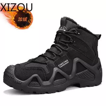 Высокие ботинки Мужские ботинки Высокие ботинки на шнуровке Утолщенные бархатные модные универсальные XIZOU Износостойкие зимние ботинки для активного отдыха 39 хаки