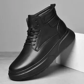 Высокие ботинки мужские из натуральной кожи модные мотоциклетные ботинки для мужчин теплые зимние ботинки для снега люксовый бренд на шнуровке ботинки 38