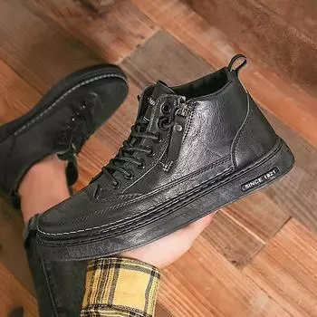 Высокие ботинки мужские весенние и осенние новые дышащие нескользящие поварские туфли корейская версия универсальные ботинки Martin инструментальная обувь обувь для доски 39 чёрный