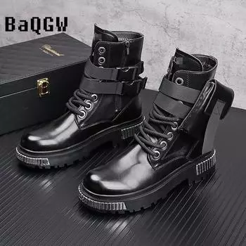 Высокие ботинки с металлическим лоскутным узором, мужские модные ковбойские сапоги на осень-зиму, британский стиль, увеличивающие рост, кожаные короткие сапоги 38 белый