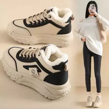 Высокие ботинки, спортивная обувь, обувь модных брендов, женская обувь, зимняя хлопковая повседневная обувь, бархат на толстой подошве, нескользящая мода 40