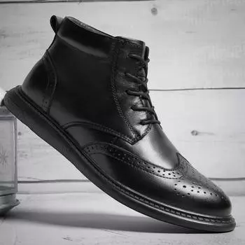 Высокие ботинки в британском стиле, теплые ботинки с мехом, мужские туфли, модные черные красивые кожаные ботинки, мужская обувь 37