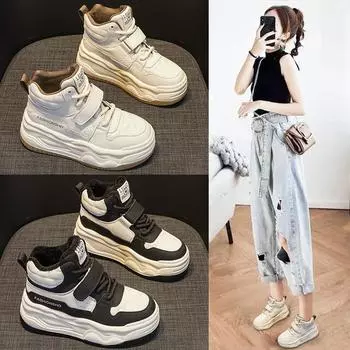 Высокие ботинки женские осенние и зимние новые зимние ботинки для студентов универсальные из натуральной кожи с толстым дном повышенные модные 35