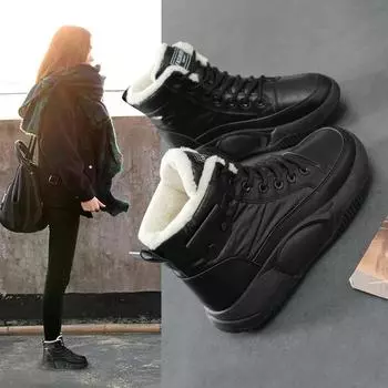 Высокие детские ботинки осень-зима новые универсальные туфли из бархата и хлопка женские туфли короткие зимние сапоги 35 чёрный