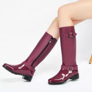 Высокие длинные женские резиновые сапоги из ПВХ, водонепроницаемая нескользящая резиновая женская обувь до колена 36 чёрный