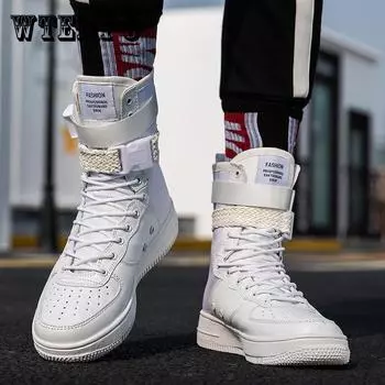 Высокие дышащие повседневные кроссовки с пряжкой для влюбленных, Zapatillas, индивидуальная уличная обувь для пар 45 белый