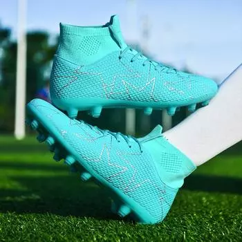 Высокие футбольные бутсы унисекс 35-47 с длинными ногтями AG, детские футбольные бутсы большого размера для тренировок на искусственном газоне 35 белый