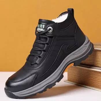 Высокие хлопковые кожаные туфли для мужчин с бархатной теплой толстой подошвой, повседневные теплые хлопковые туфли для зимы, нескользящие ботинки для мужчин 38