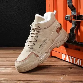 Высокие хлопковые туфли. Мужская осенне-зимняя повседневная обувь с бархатом. Теплые противоскользящие и износостойкие ботинки martin. Мужские зимние ботинки. 39 чёрный