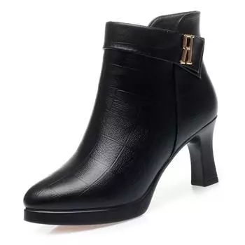 Высокие каблуки7 см новые короткие сапоги на высоком каблуке для женщин модные толстые подошвы водонепроницаемая платформа с плюшевой хлопковой обувью нескользящие женские одинарные сапоги 34