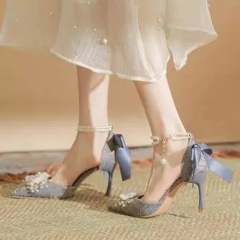 Высокие каблуки 8 см. Женские туфли на тонком каблуке. Новые свадебные туфли на маленьком каблуке во французском стиле. Универсальная обувь. 34