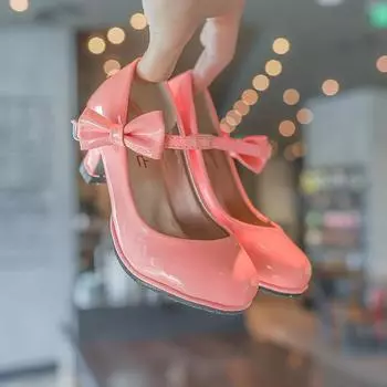 Высокие каблуки для девочек, Детская кожаная обувь, Туфли для маленькой принцессы, Красное выступление маленькой девочки, Прогулочное шоу, Туфли принцессы, Детская обувь 26 розовый