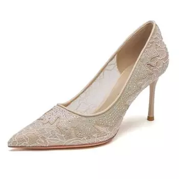 Высокие каблуки для женщин, туфли на шпильке, новые летние модели, универсальные полые туфли из сетчатой ткани со стразами 34 чёрный