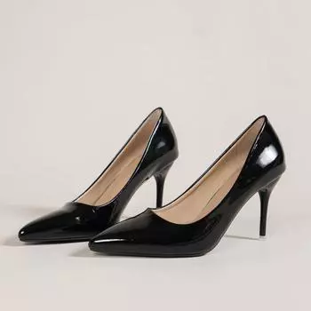 Высокие каблуки, голый цвет, тонкие высокие каблуки, лакированная кожа с острым носком, обувь оверсайз для женщин 35 чёрный