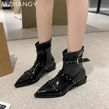 Высокие каблуки, массивные, острые носки, кожаные ботильоны, зимние ботинки, модные, сексуальные, крутые, женские, тренд 2024 года, новые зимние ботинки челси 35 чёрный