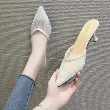 Высокие каблуки неглубокие женские босоножки с острым носком и цветочным принтом лето 2024 модные женские туфли-гладиаторы туфли на каблуках вечерние платья Zapatillas Mujer 35 бежевый